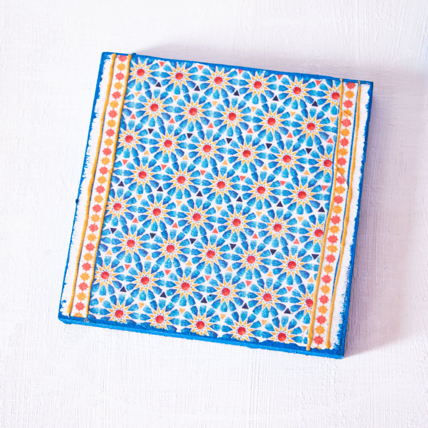 Blue Islamic stars coasters wooden tray