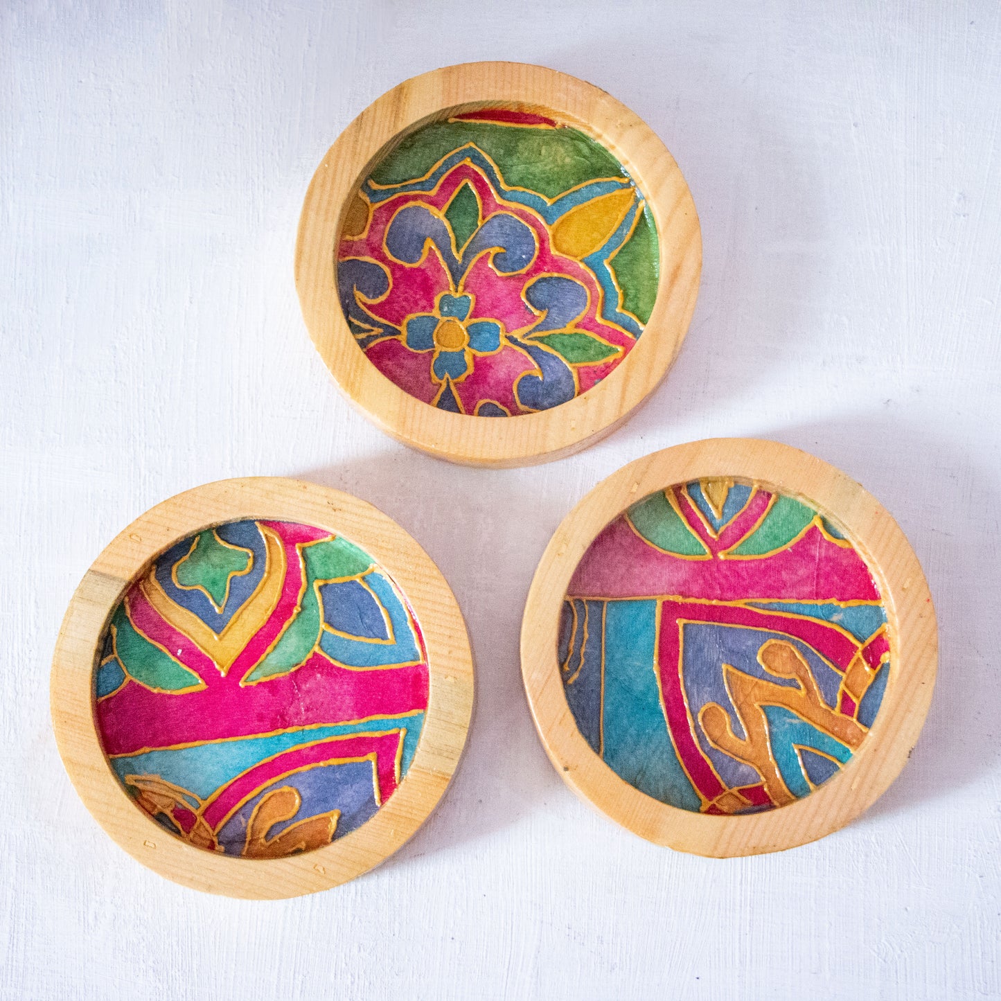 Arabic Blossom Glass Cups + Wooden Coasters