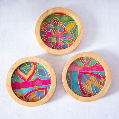 Arabic Blossom Glass Cups + Wooden Coasters