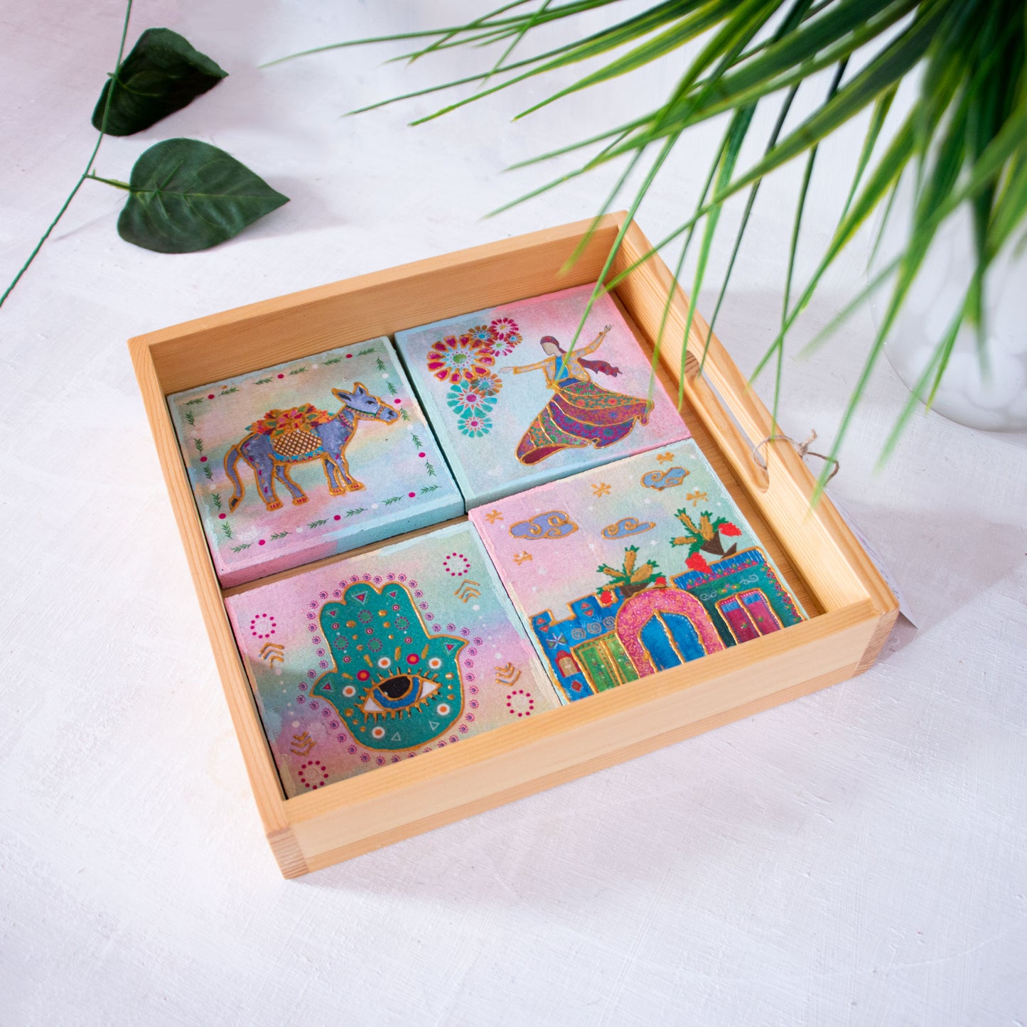 Charm of Egypt coasters wooden tray