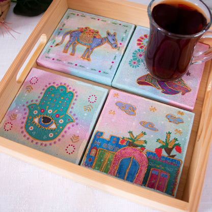 Charm of Egypt coasters wooden tray