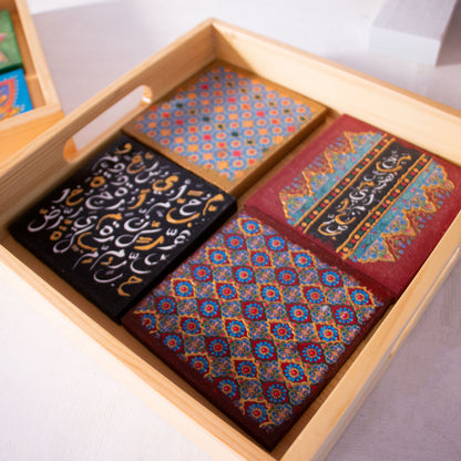 Arabesque coasters wooden tray