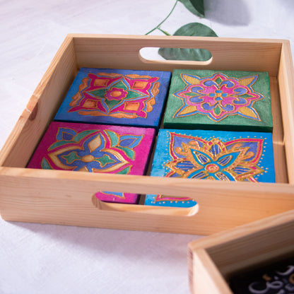 Arabic Blossom coasters wooden tray