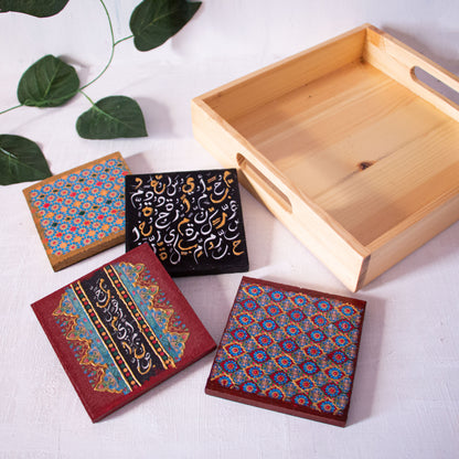 Arabesque coasters wooden tray