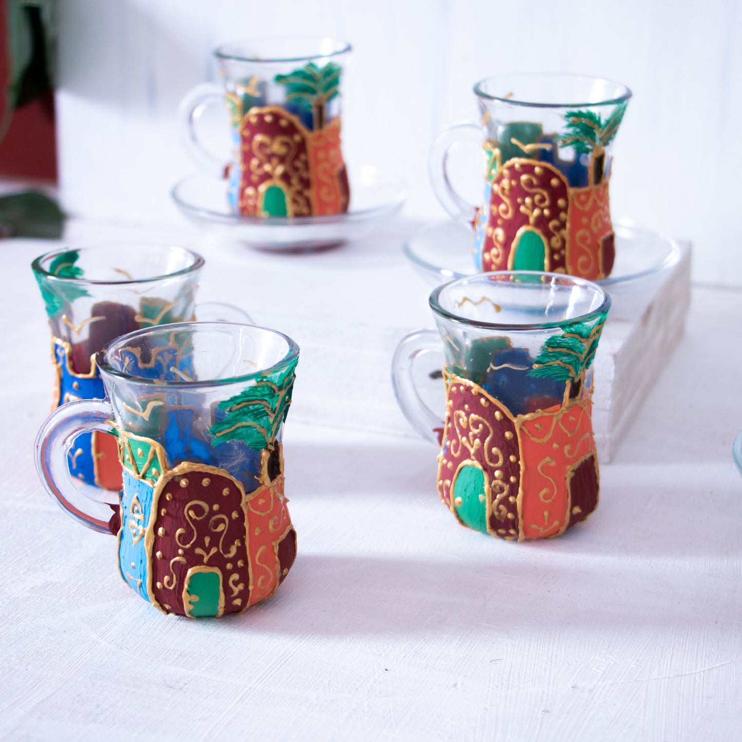 Nubian Houses Glass Cups + Wooden Coasters
