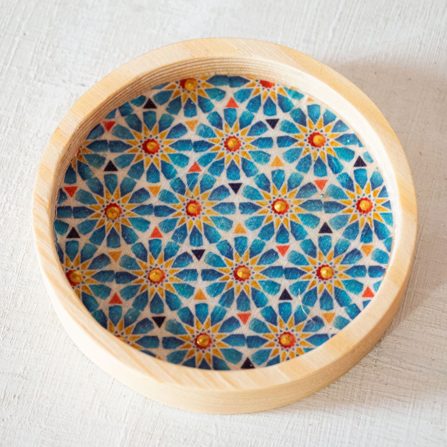 Blue Islamic Stars Glass Cups + Wooden Coasters