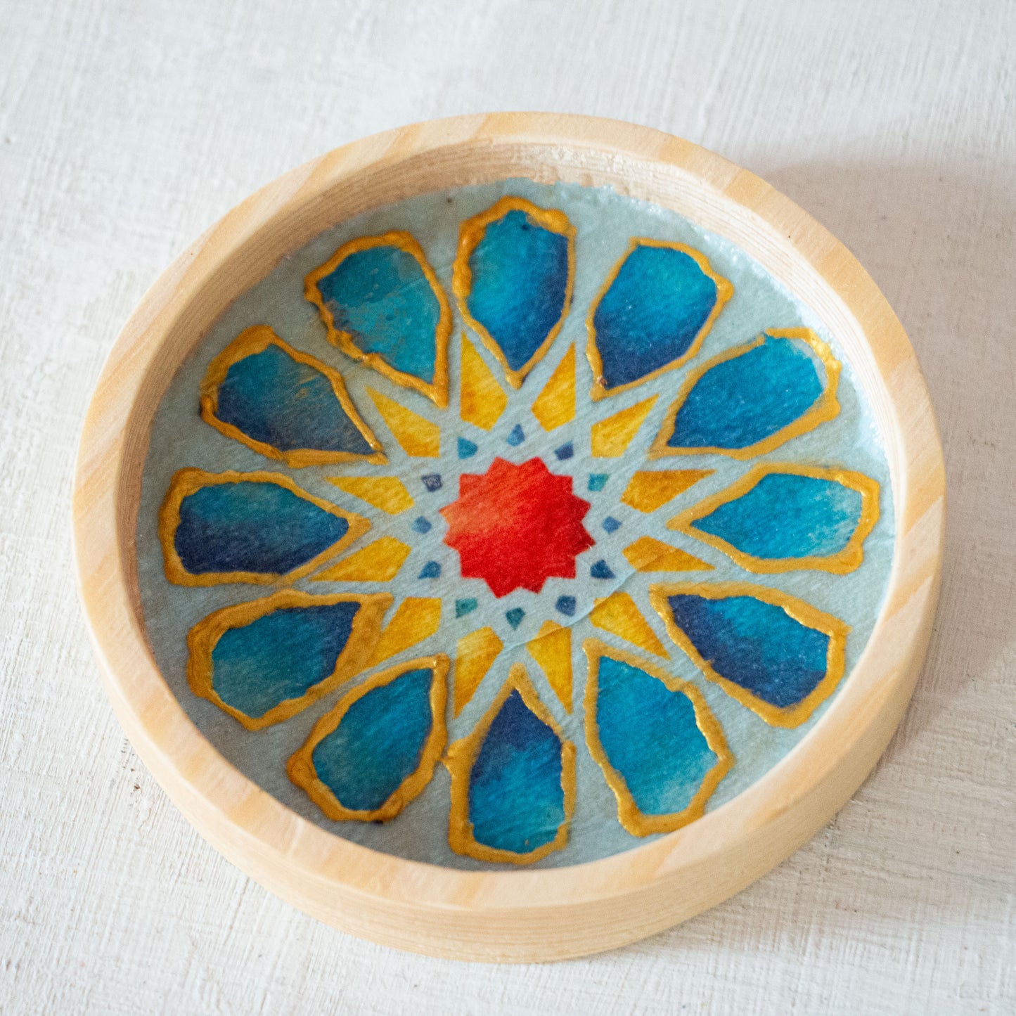 Blue Islamic Stars Glass Cups + Wooden Coasters