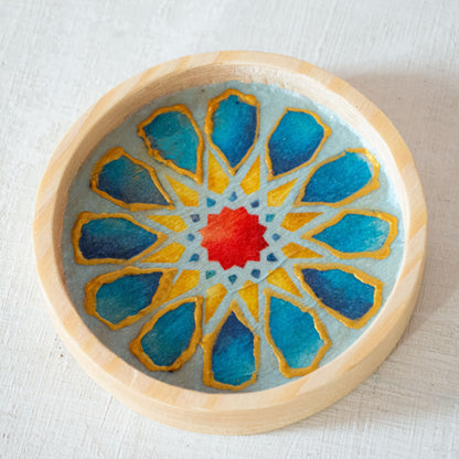 Blue Islamic Stars Glass Cups + Wooden Coasters