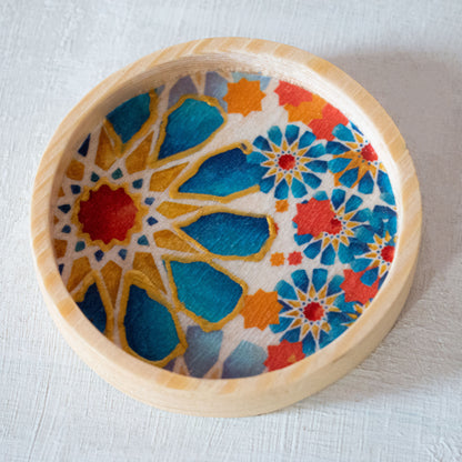 Blue Islamic Stars Glass Cups + Wooden Coasters