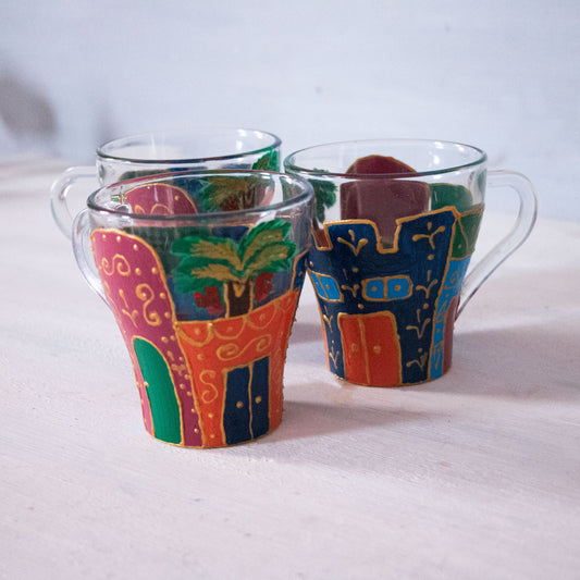 Nubian Houses Hand Painted Glass Cup