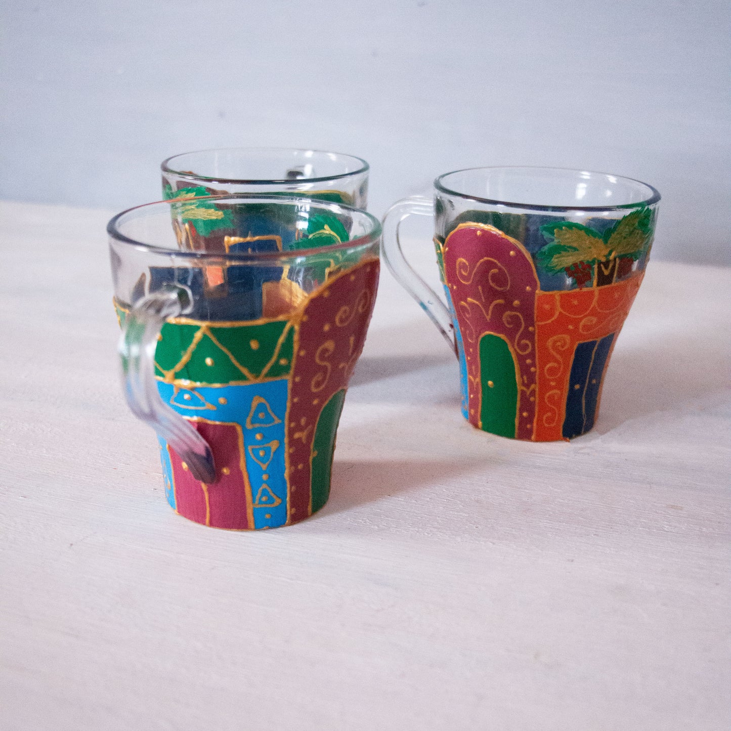 Nubian Houses Hand Painted Glass Cup