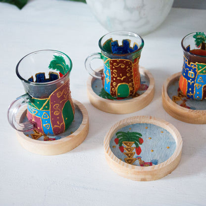 Nubian Houses Glass Cups + Wooden Coasters