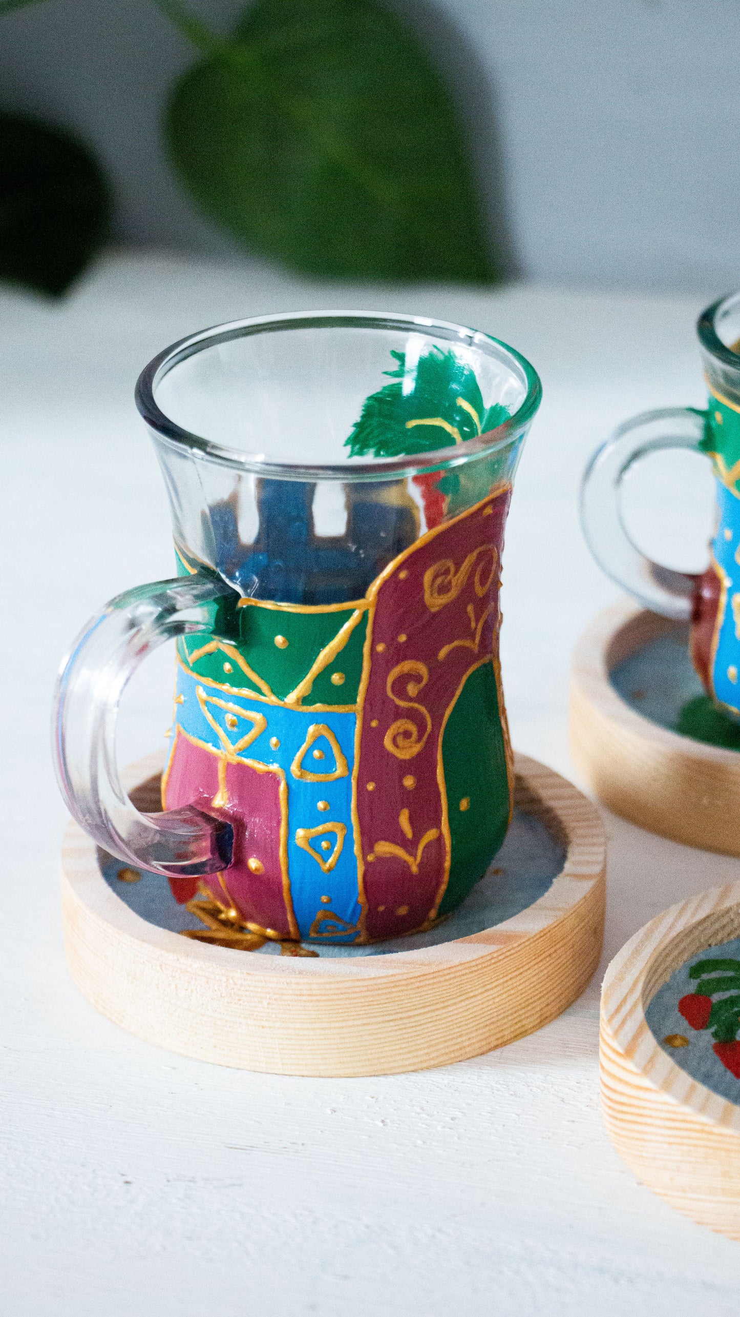 Nubian Houses Glass Cups + Wooden Coasters