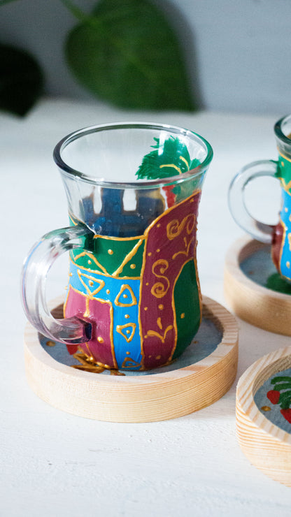 Nubian Houses Glass Cups + Wooden Coasters