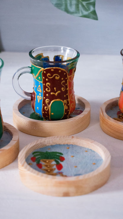 Nubian Houses Glass Cups + Wooden Coasters
