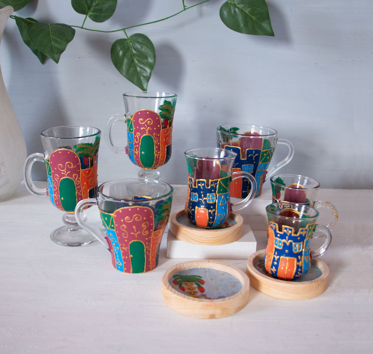 Nubian Houses Hand Painted Glass Cup