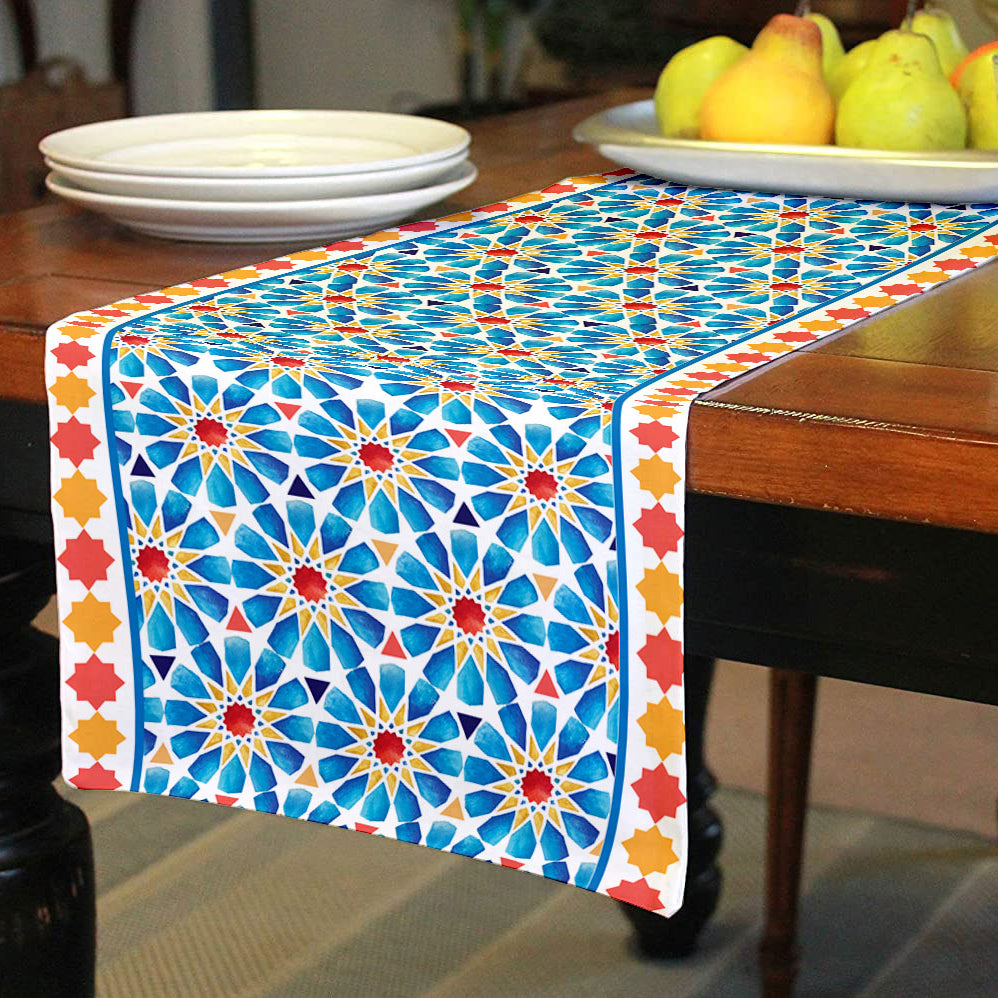 Blue Islamic Stars Table Runner